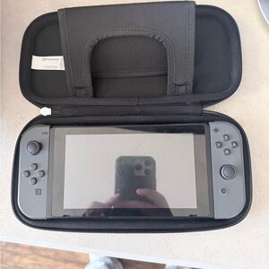 Nintendo Switch Console with Gray Joy-Cons and Black Case